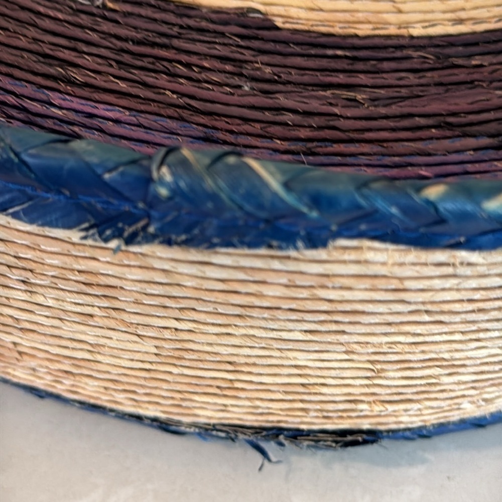 Vintage Round Natural Straw Blue & Purple Beachy Bag - Picture 9 of 14